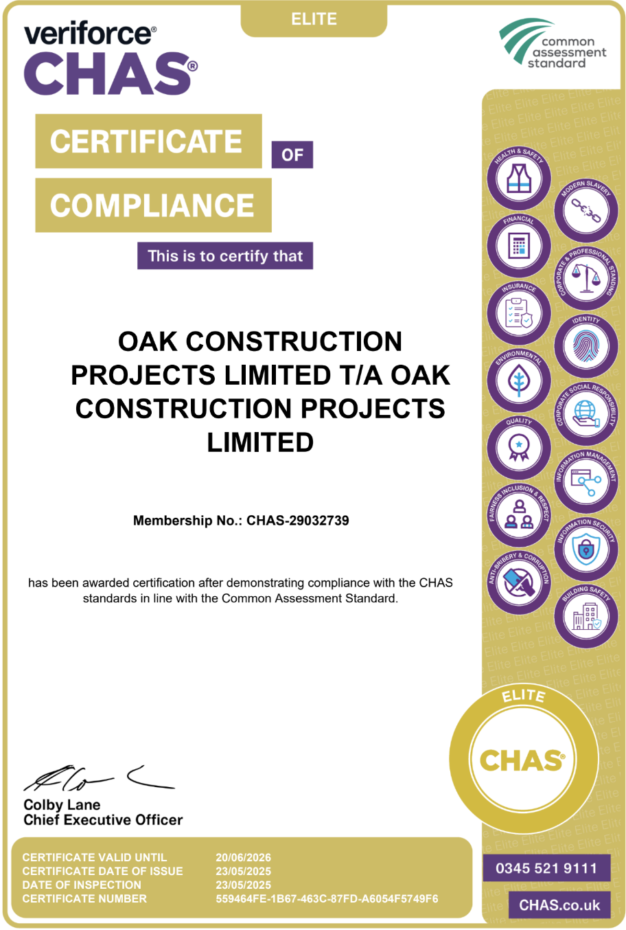 CHAS/Verify Advanced Certificate of Compliance.